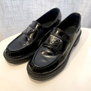 Prada women's black patent leather loafers | EU 39 or size 8